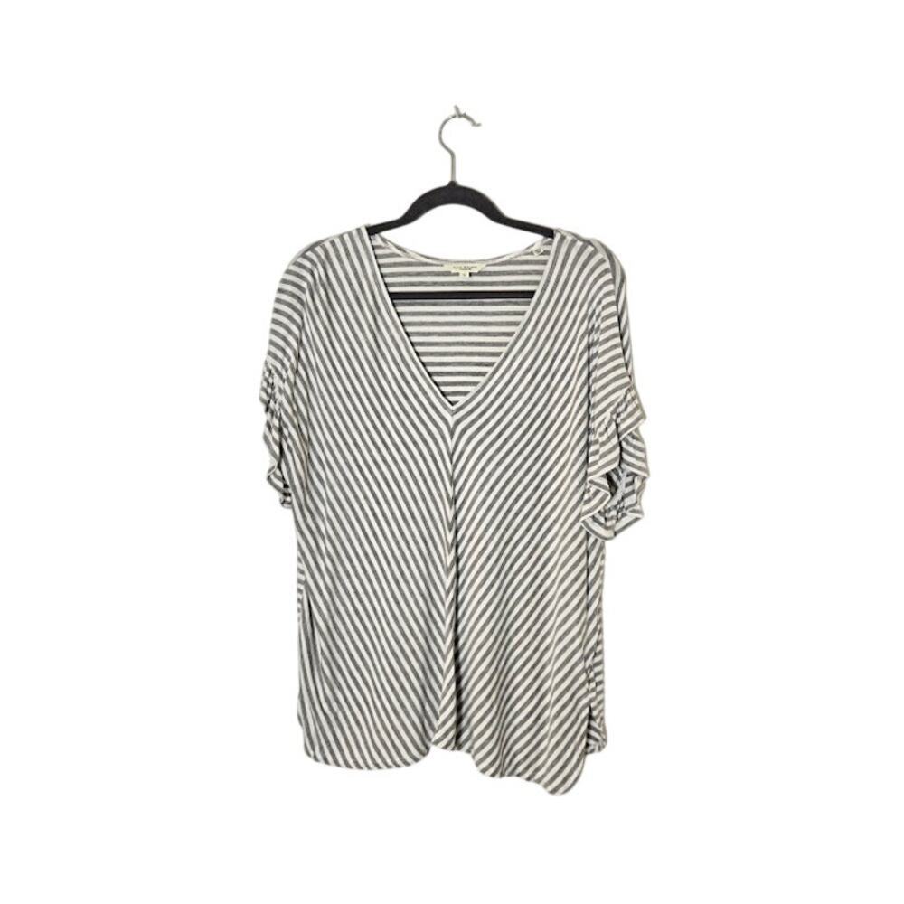 Max Studio Women's Striped Pullover Top Size 1X Gray Casual Preppy Neutral